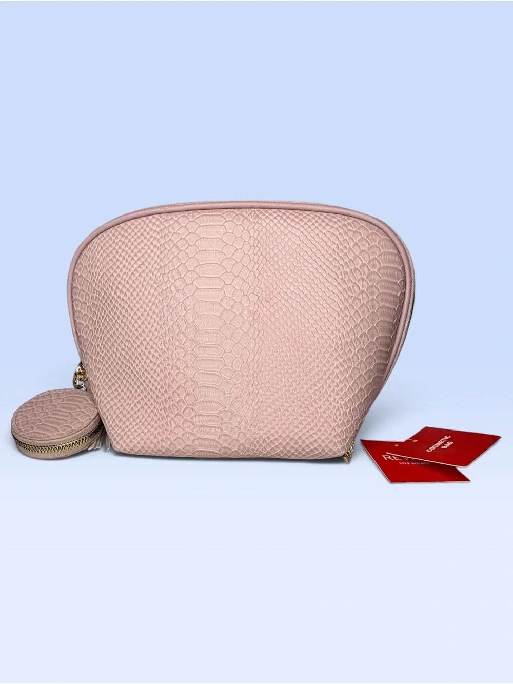 REVLON Croc Embossed Makeup Pouch Cosmetic Bag w/ Tassel & Mirror Keychain